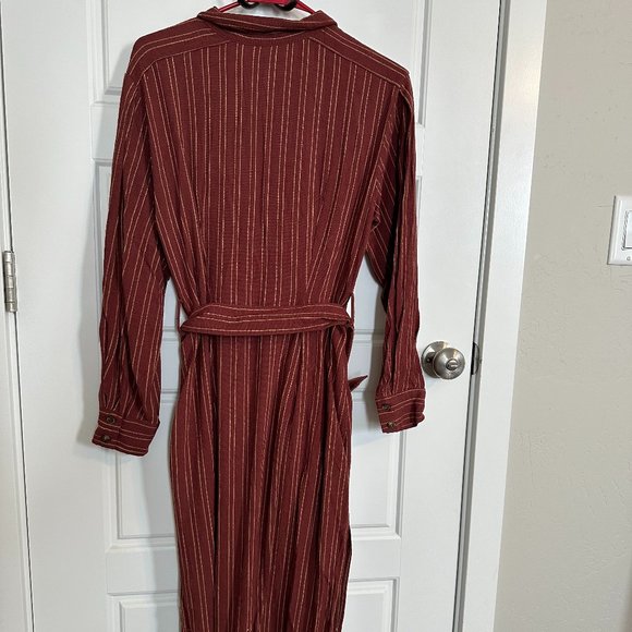 Free People Audrey Striped Belted Long Sleeve Midi Dress - Picture 3 of 6